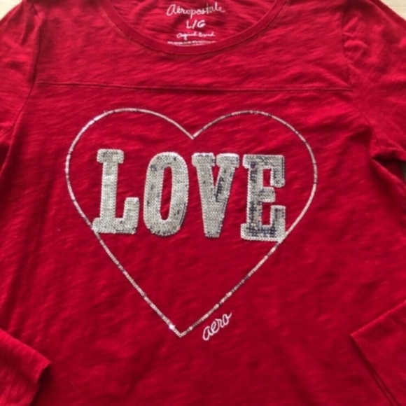 Aeropostale Red Love Heart Long Sleeve Shirt - Picture 6 of 6
